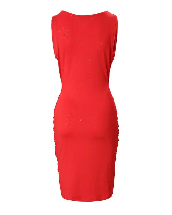 Twist Design Plunging Neck Glitter Party Dress