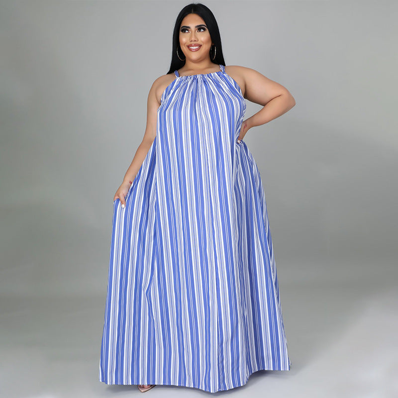 Women's Loose And Casual Plus-Size Striped Printed Dress
