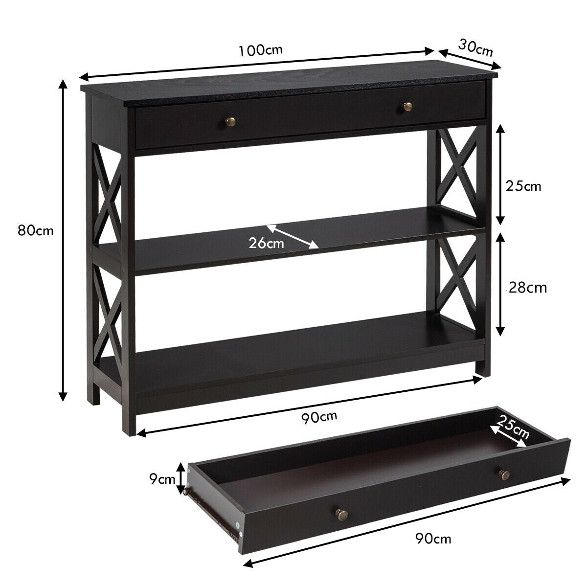 3-Tier Console Table with 1 Drawer and 2 Storage Shelves-Turquoise