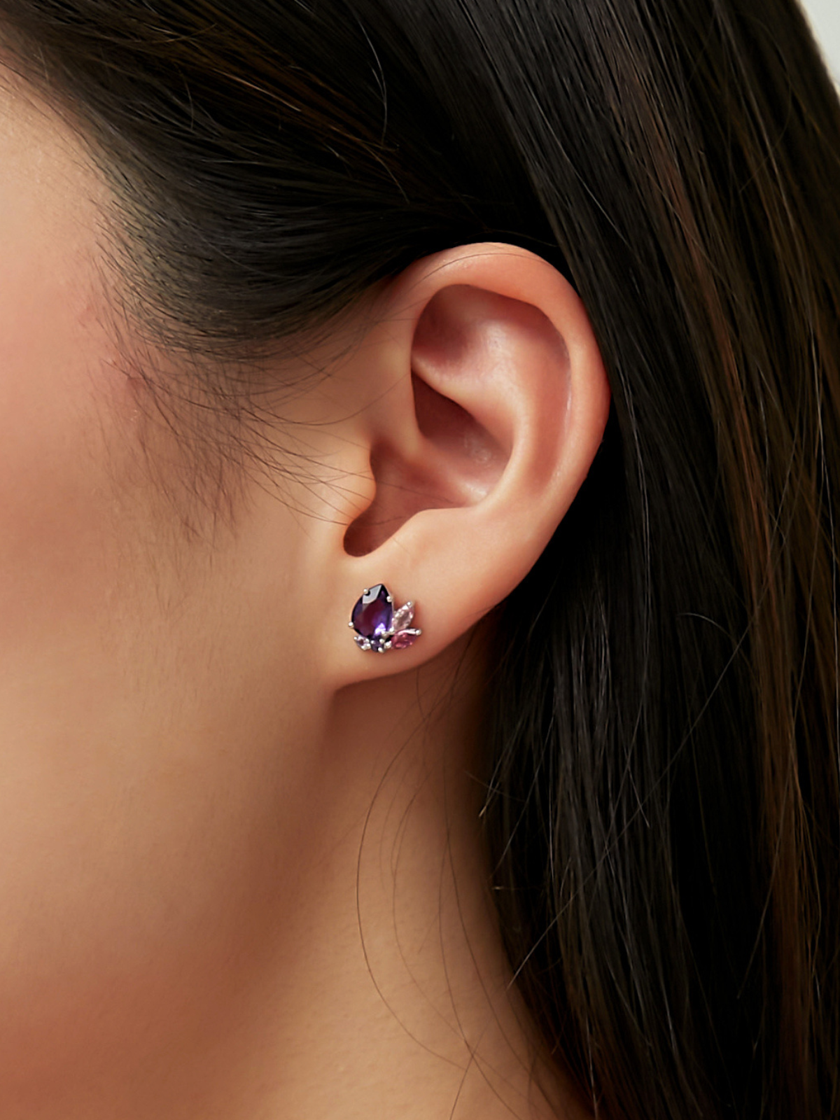 Amethyst and Pink Tourmaline Gemstone Cluster Earrings in Sterling Silver