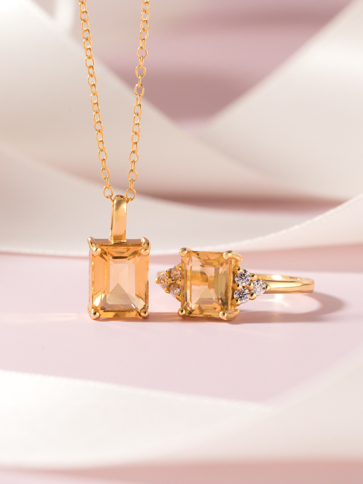 Citrine Emerald Cut Pendant Necklace in 18k Gold Vermeil