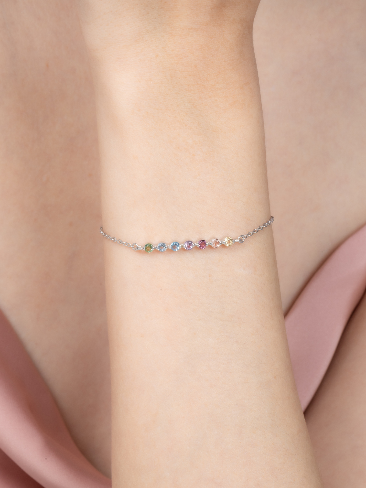 Pastel Rainbow Gemstone Bracelet in Sterling Silver