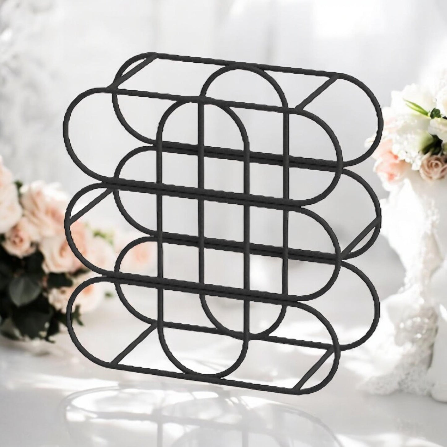 13" CAST IRON BLACK 9 BOTTLE WINE RACK