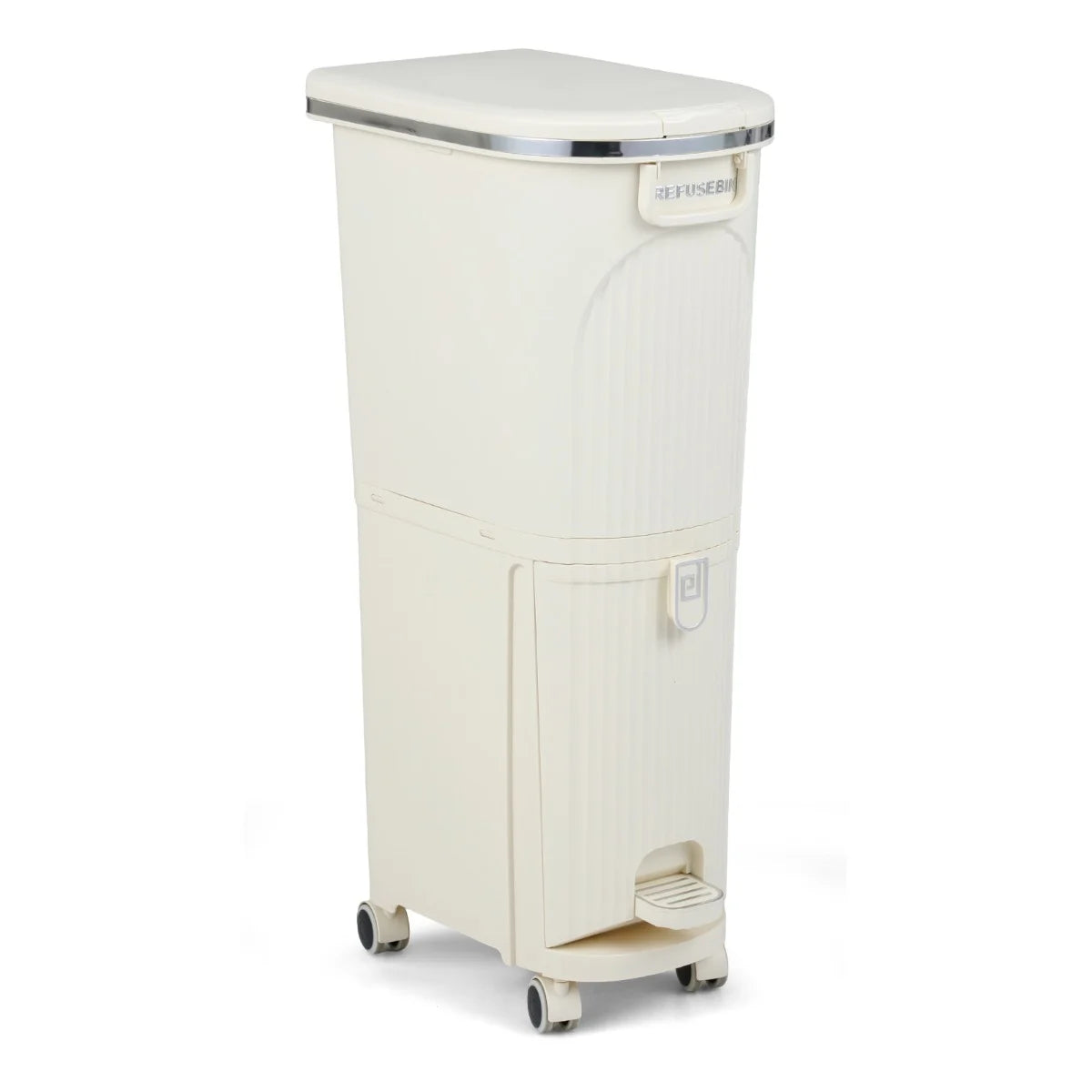 43L Kitchen Trash Can with Lid Double-Layer Sorting Trash Bin-Beige