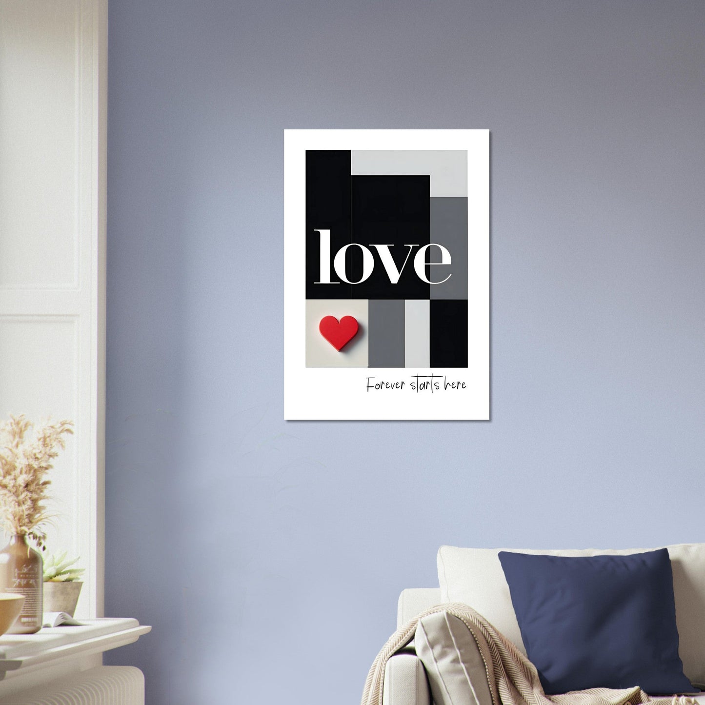 Minimalist Romantic Wall Art - Forever Starts Here Love Poster