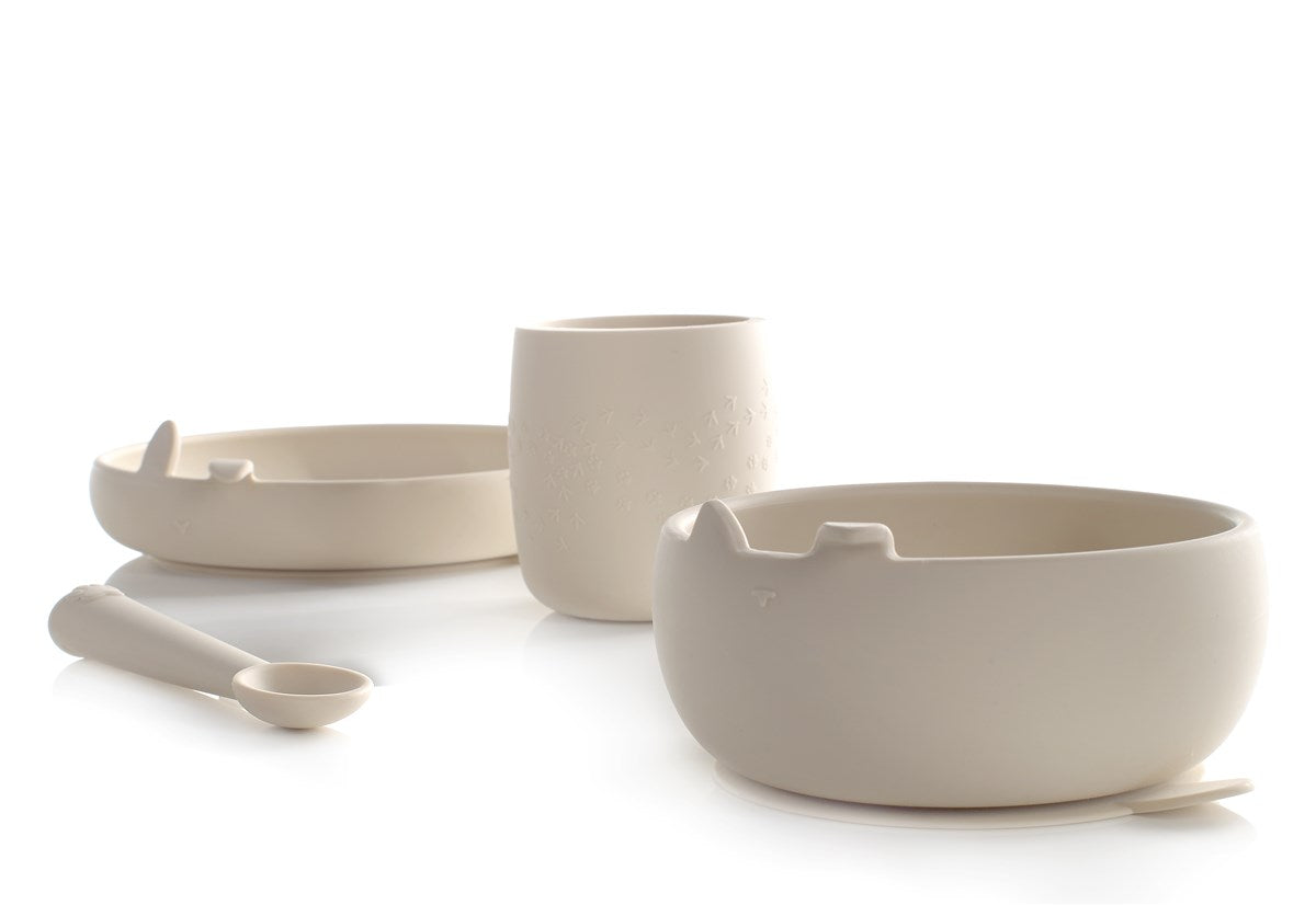 Complete 4-Piece Silicone Dinner Set for Babies - Plate, Bowl, Spoon, and Cup
