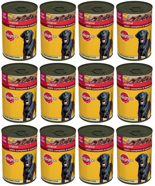 12 x Pedigree Adult Wet Dog Food Tin Original In Loaf 400G