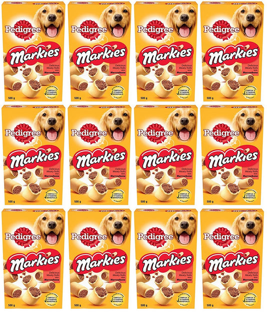 12 x Pedigree Markies Adult Dog Treats Marrowbone Biscuits 500G