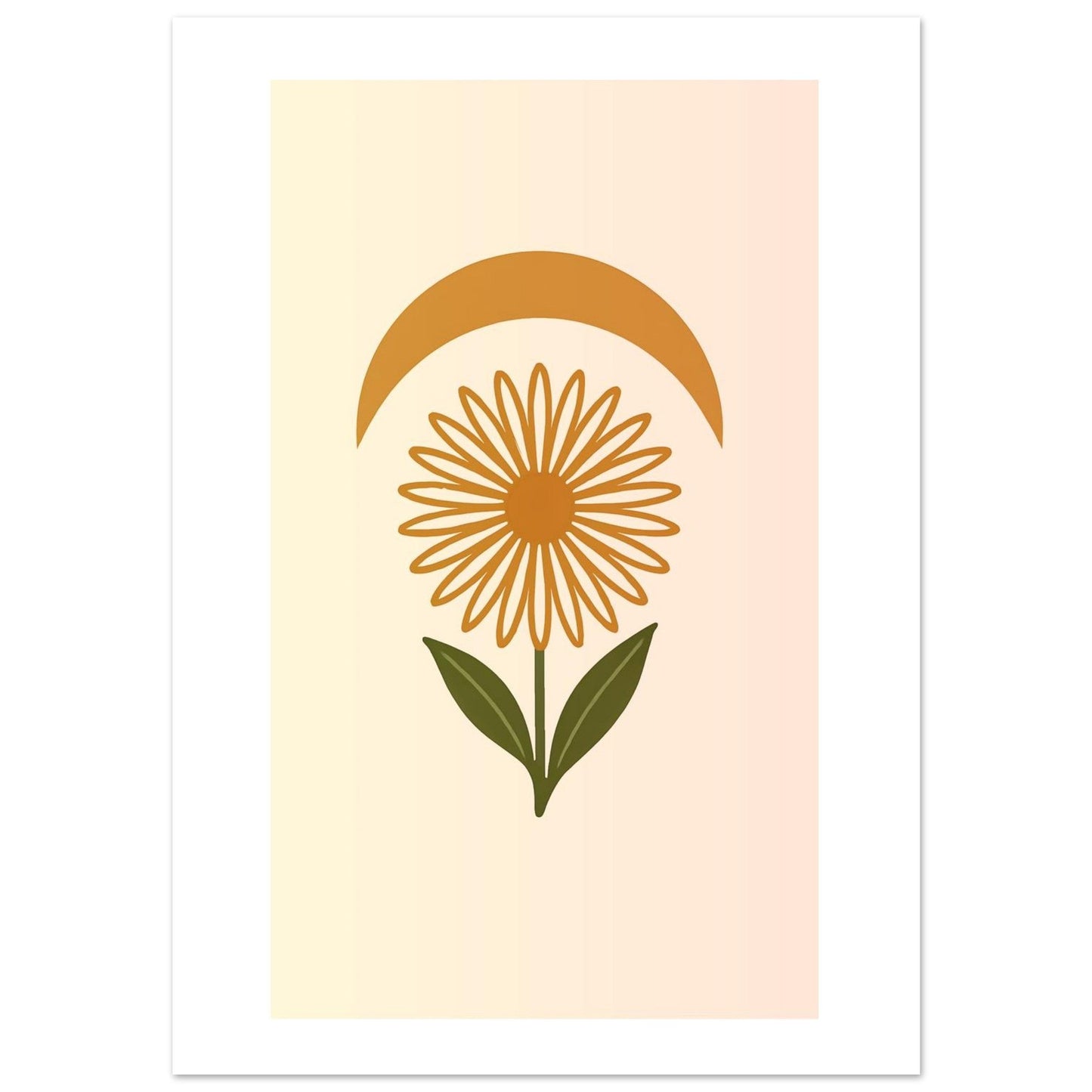 Minimal Flower & Crescent Print - Boho Botanical Poster | Earthy Modern Wall Art