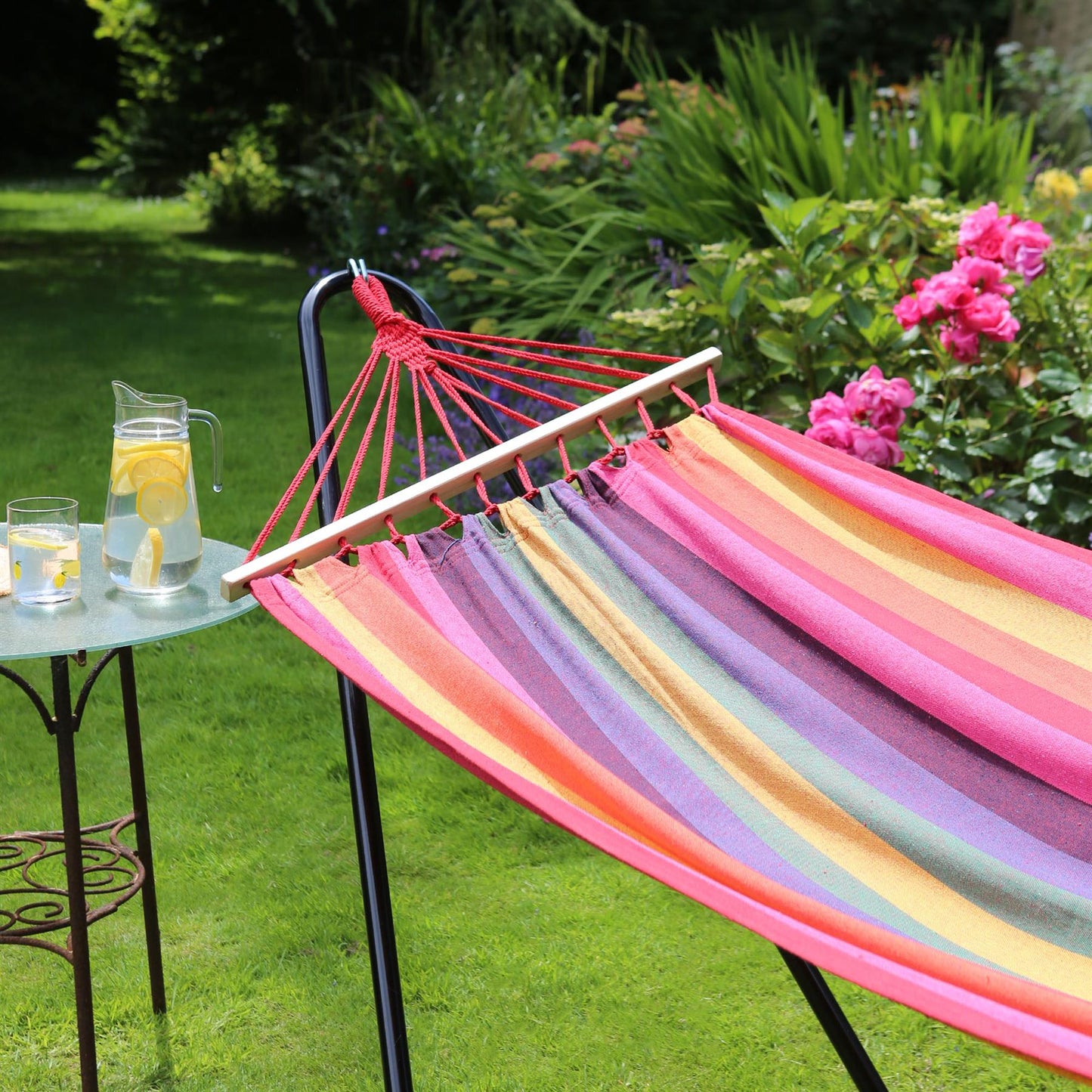 Deluxe Cotton Garden Hammock with Metal Stand