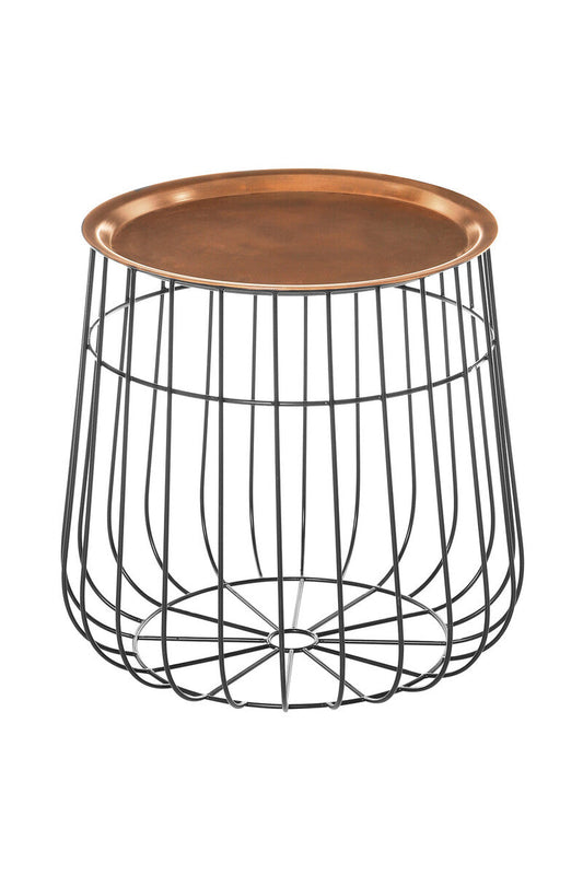 Gold Finish Copper Tray Top and Black Finish Base Side Table, Templar