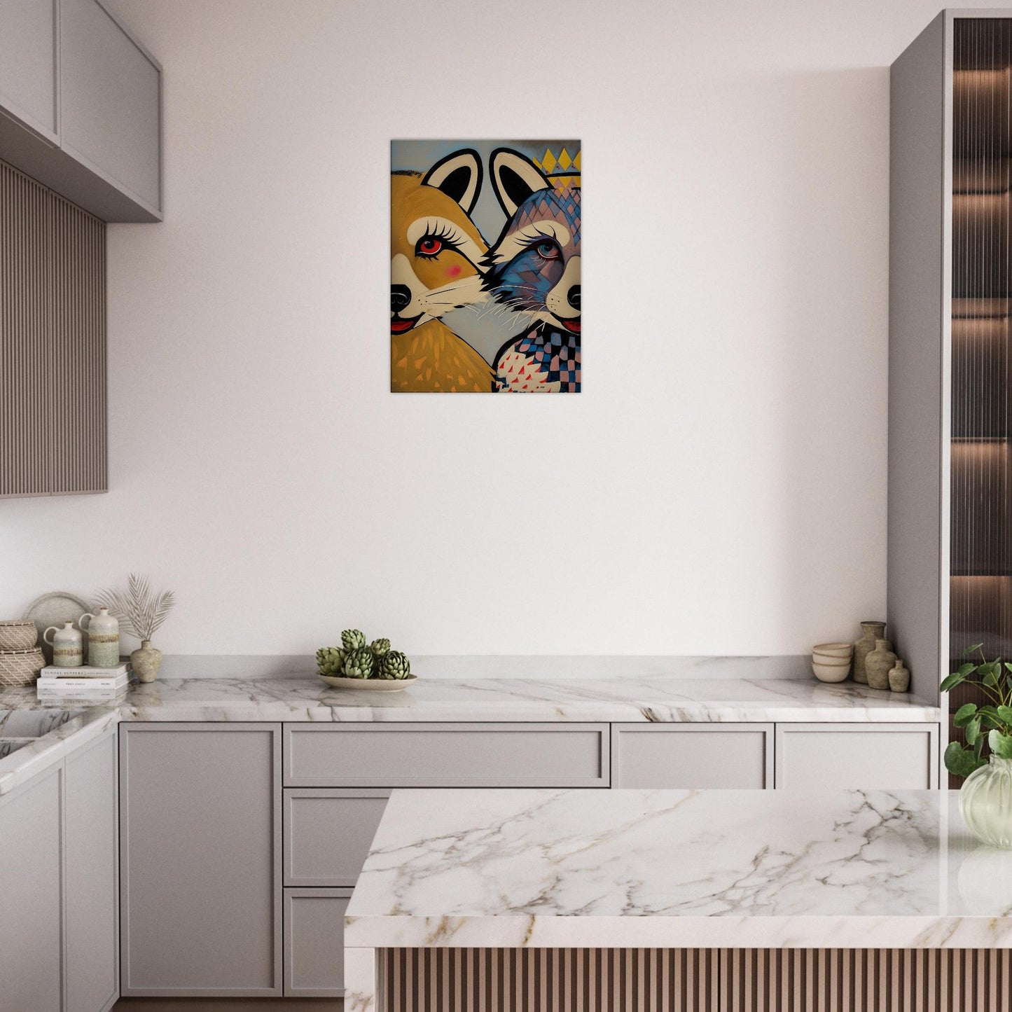 Stylized Raccoons Canvas Print  – Abstract Expressionist Canvas Wall Art