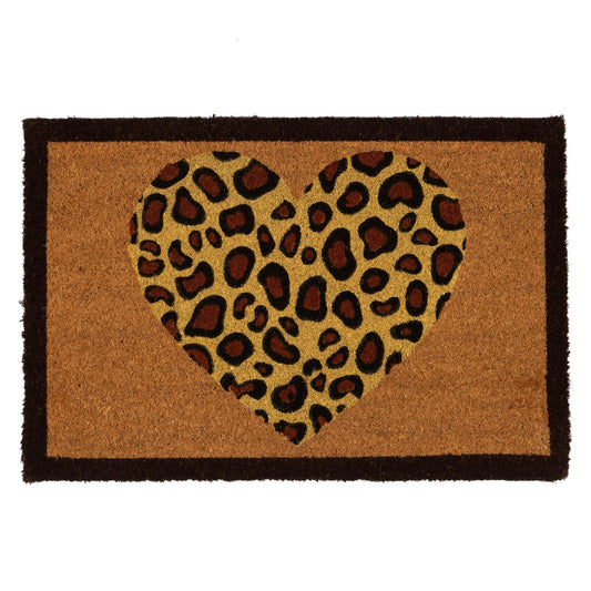 60cm x 40cm Leopard Print Heart Coir Door Mat