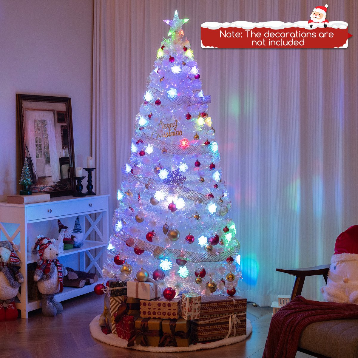 4/5/6 Feet Artificial Fiber Optic White Pre-lit Christmas Tree with Light-120 cm