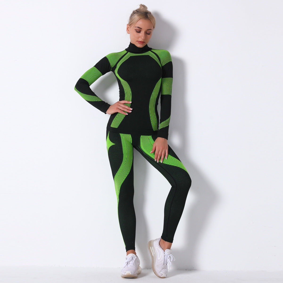 Striped Sports Yoga Long Sleeve Two-piece Suit