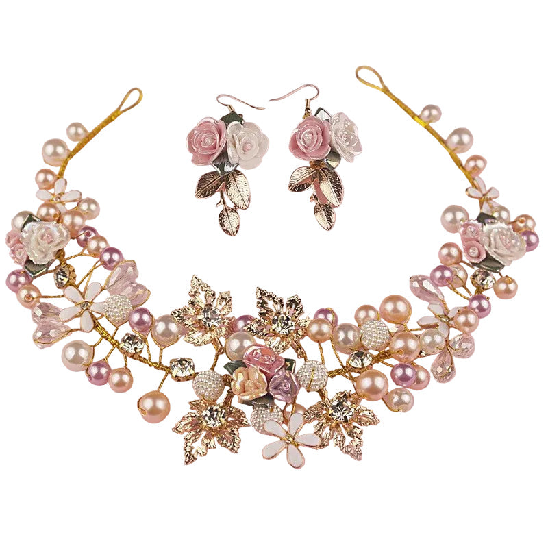 Pearl & Crystal Bridal Crown with Earrings