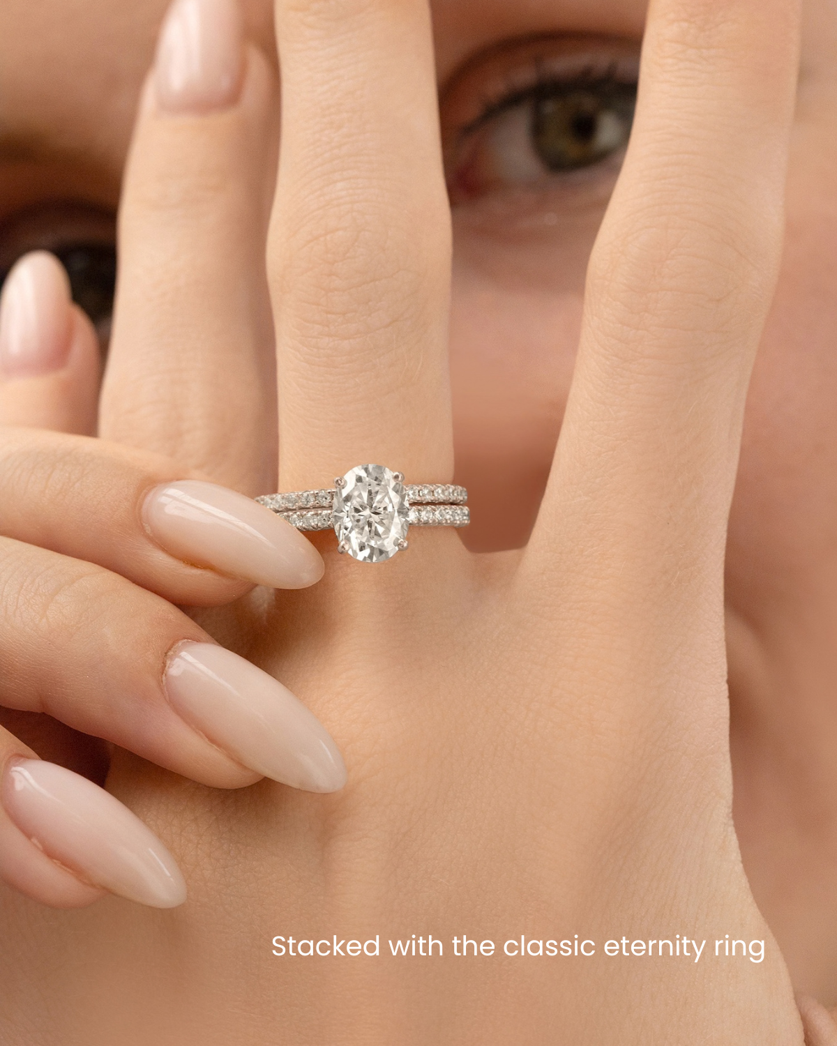 2 ct Oval Solitaire Moissanite Engagement Ring with Pavé Band in Sterling Silver