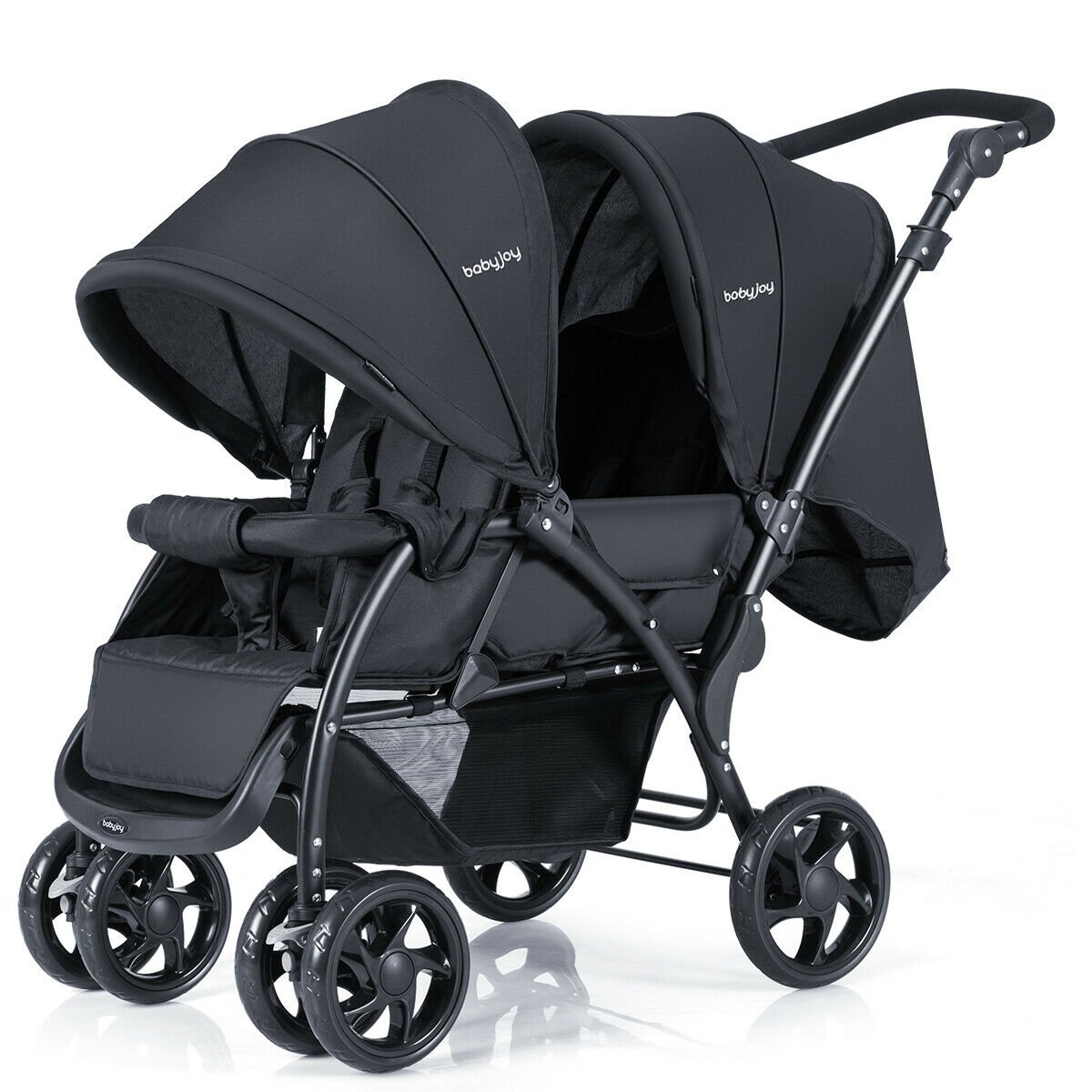Double Pushchair with Adjustable Backrest and Sunshade-Blue