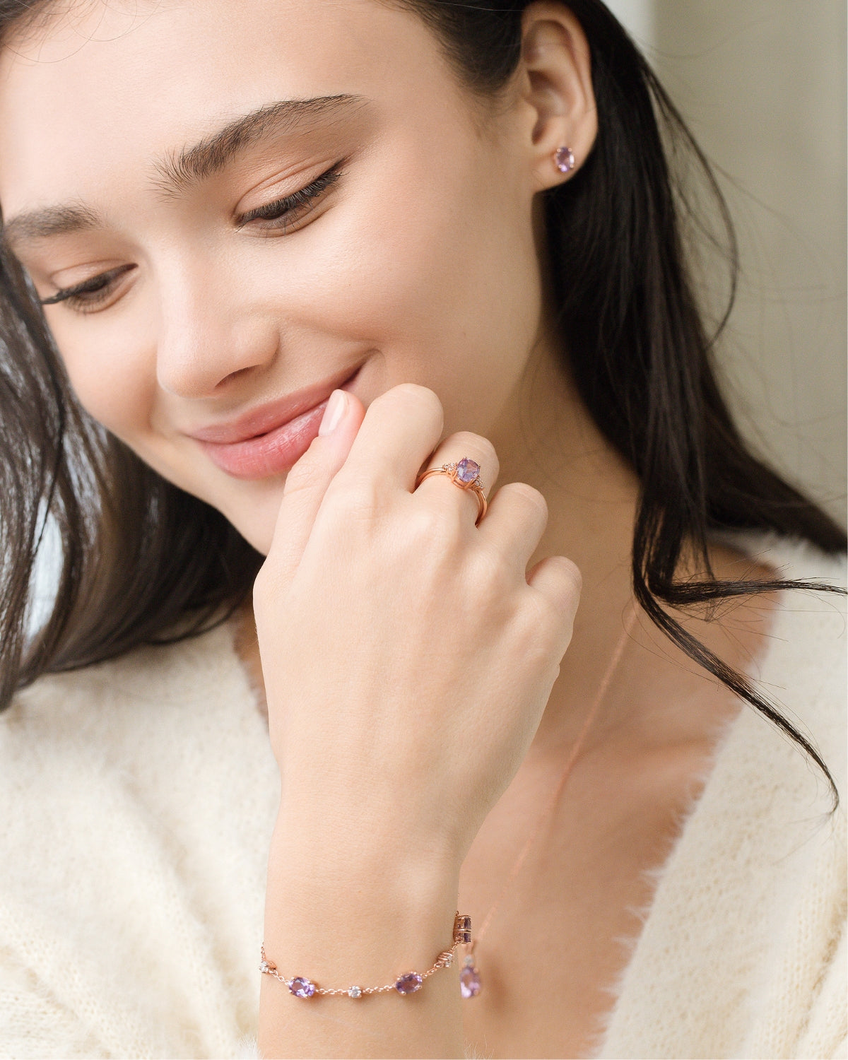 Lavender Amethyst Oval Stud Earrings in 18k Rose Gold Vermeil