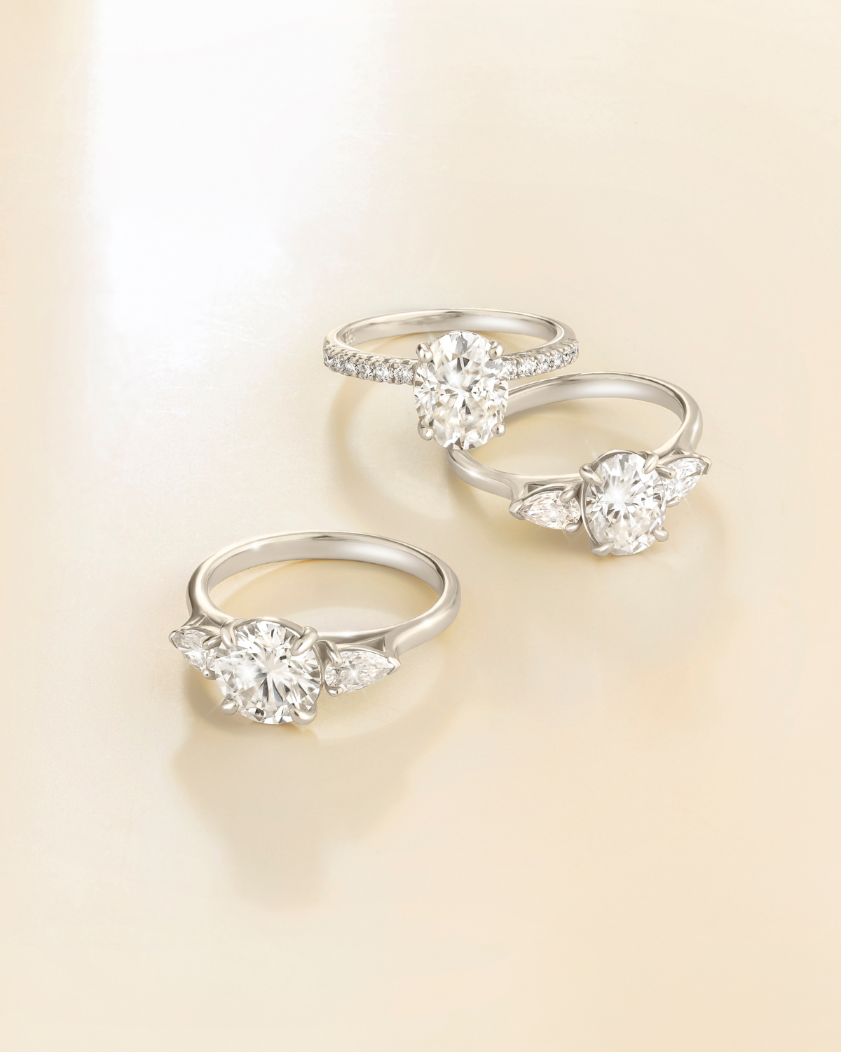 2 ct Oval Solitaire Moissanite Engagement Ring with Pavé Band in Sterling Silver