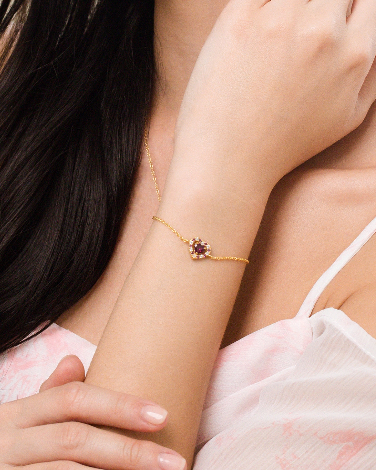 Red Heart Rhodolite Garnet Jewellery Set in 18k Gold Vermeil