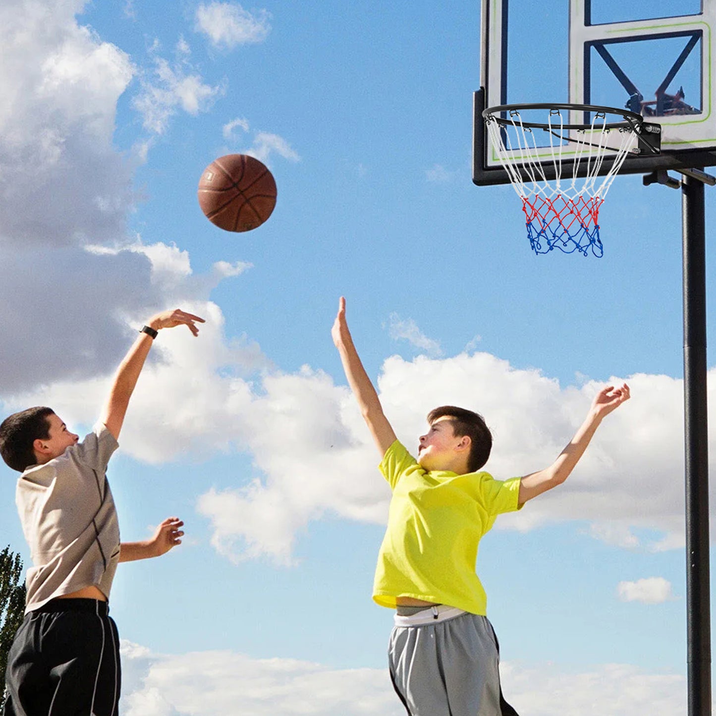 38 cm Heavy Duty Basketball Rim with All Weather Net and Mounting Hardware-Black