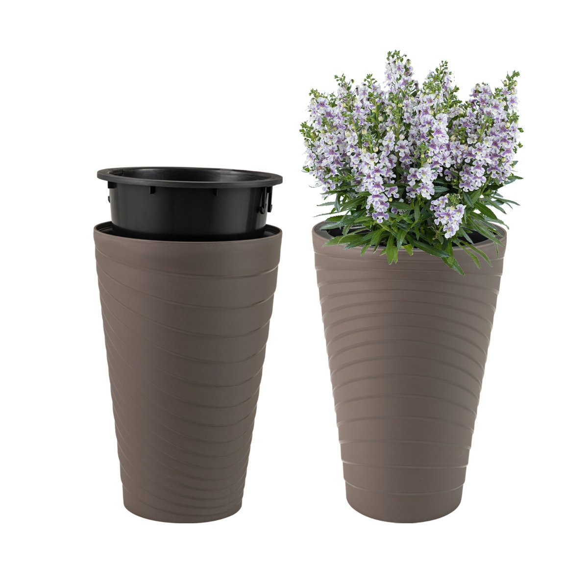 45 cm Tall Flower Pot Set of 2 Modern Decorative Planter Pots-Brown