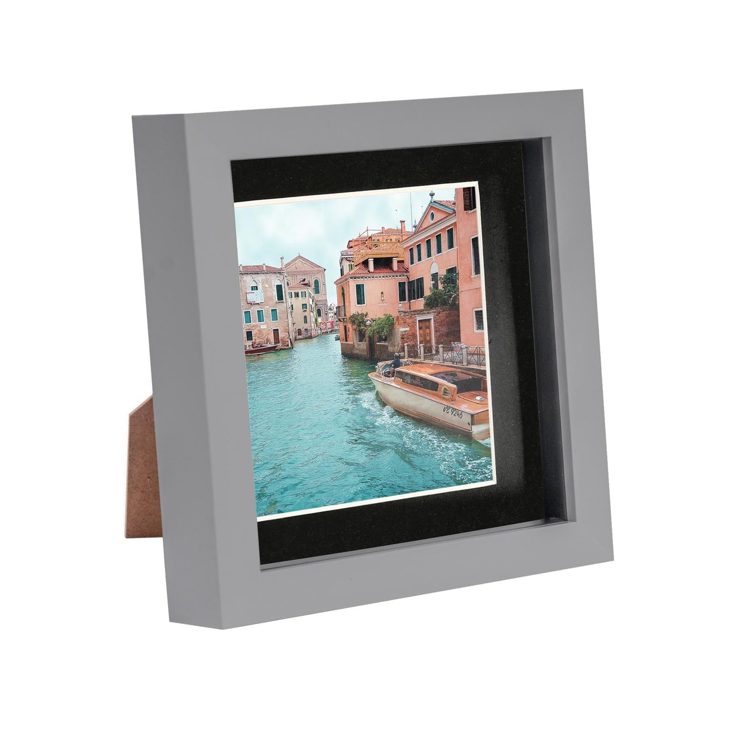 Grey 6" x 6" 3D Box Photo Frame with 4" x 4" Mount