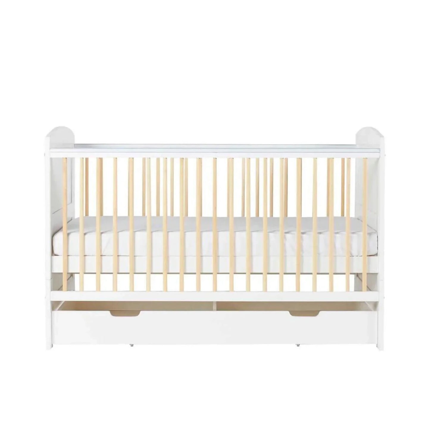 Ickle Bubba Coleby Scandi Cot Bed with Under Drawer Scandi White - Premium Sprung Mattress