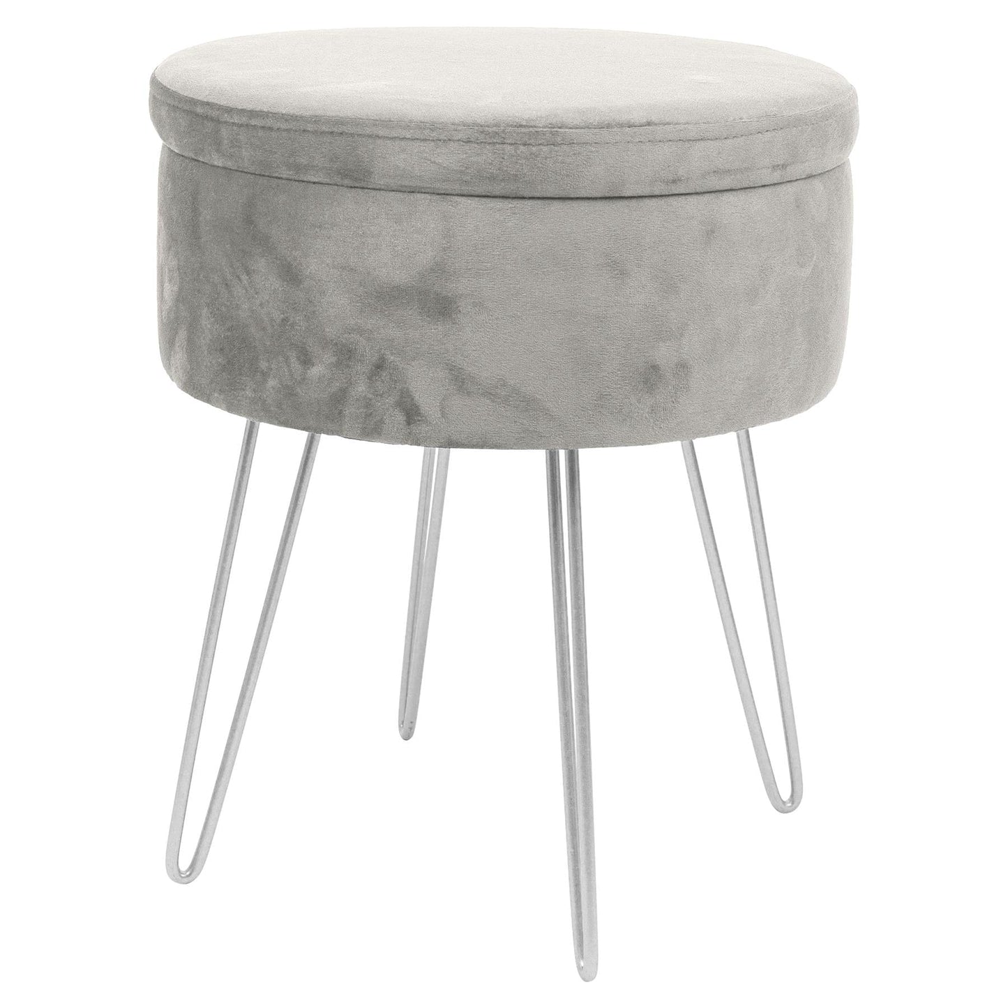 Grey Round Velvet Storage Footstool