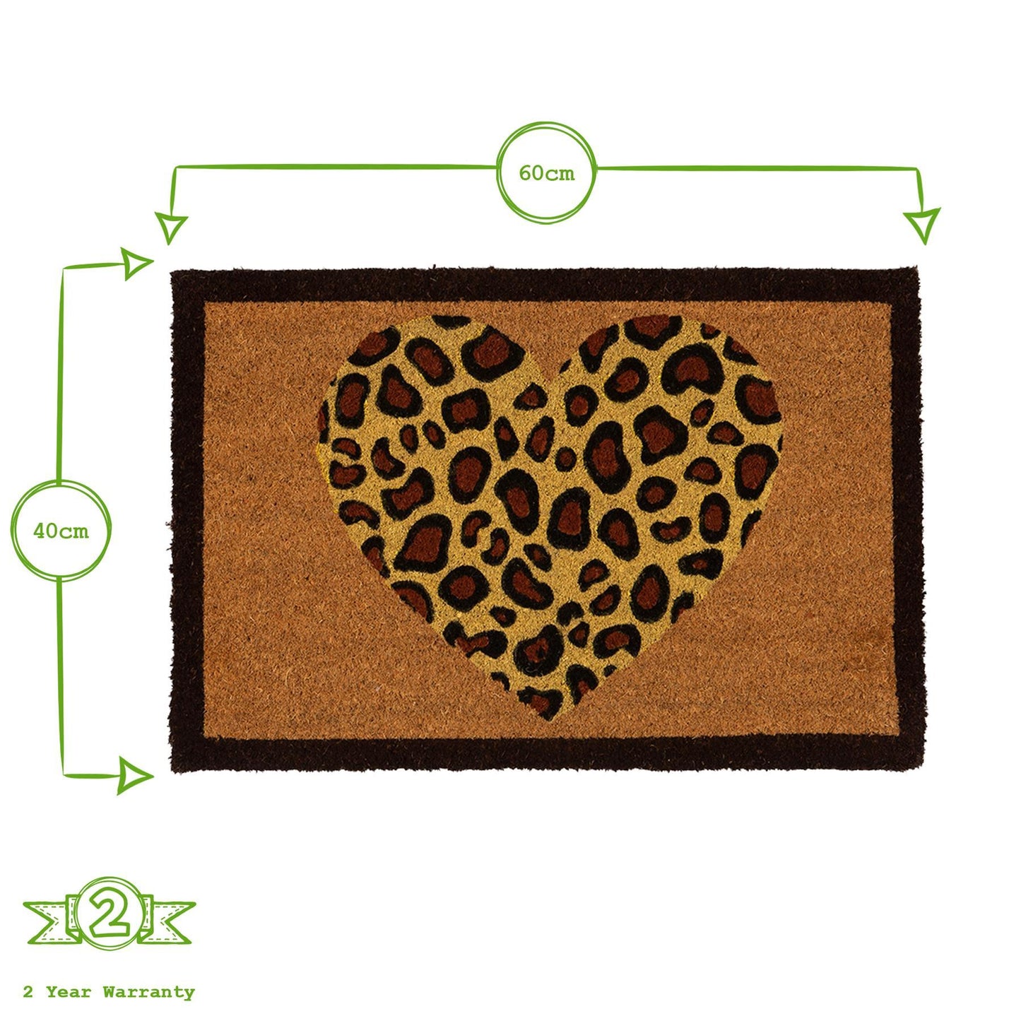 60cm x 40cm Leopard Print Heart Coir Door Mat