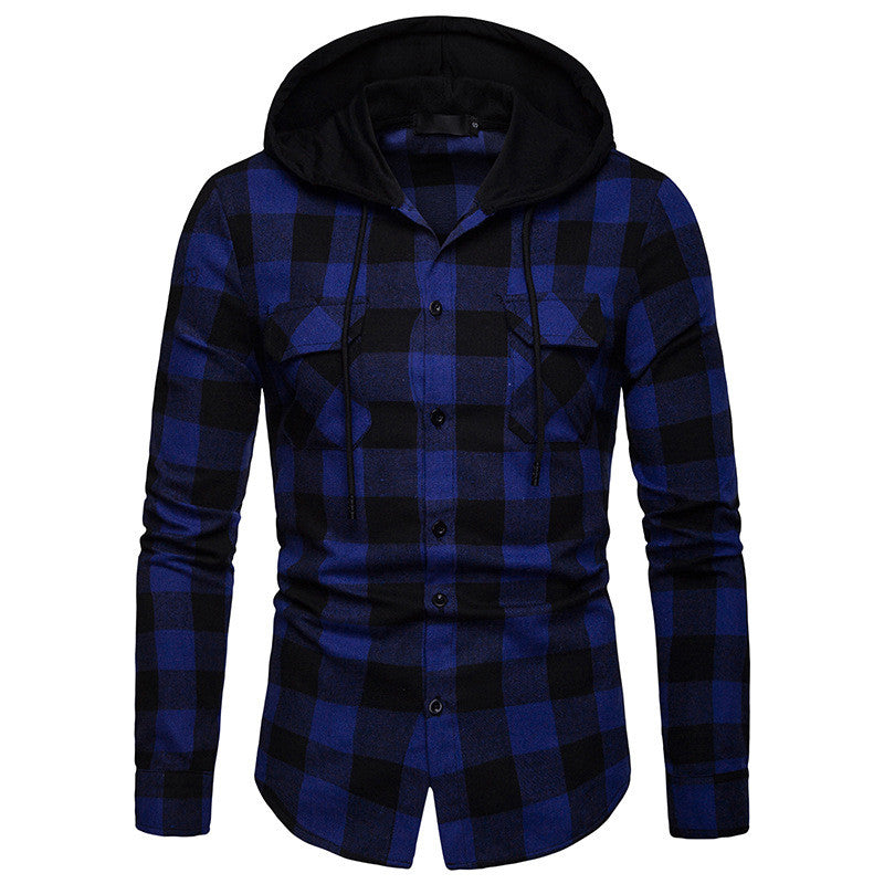 Men's Plaid Hooded Long Sleeve Shirt