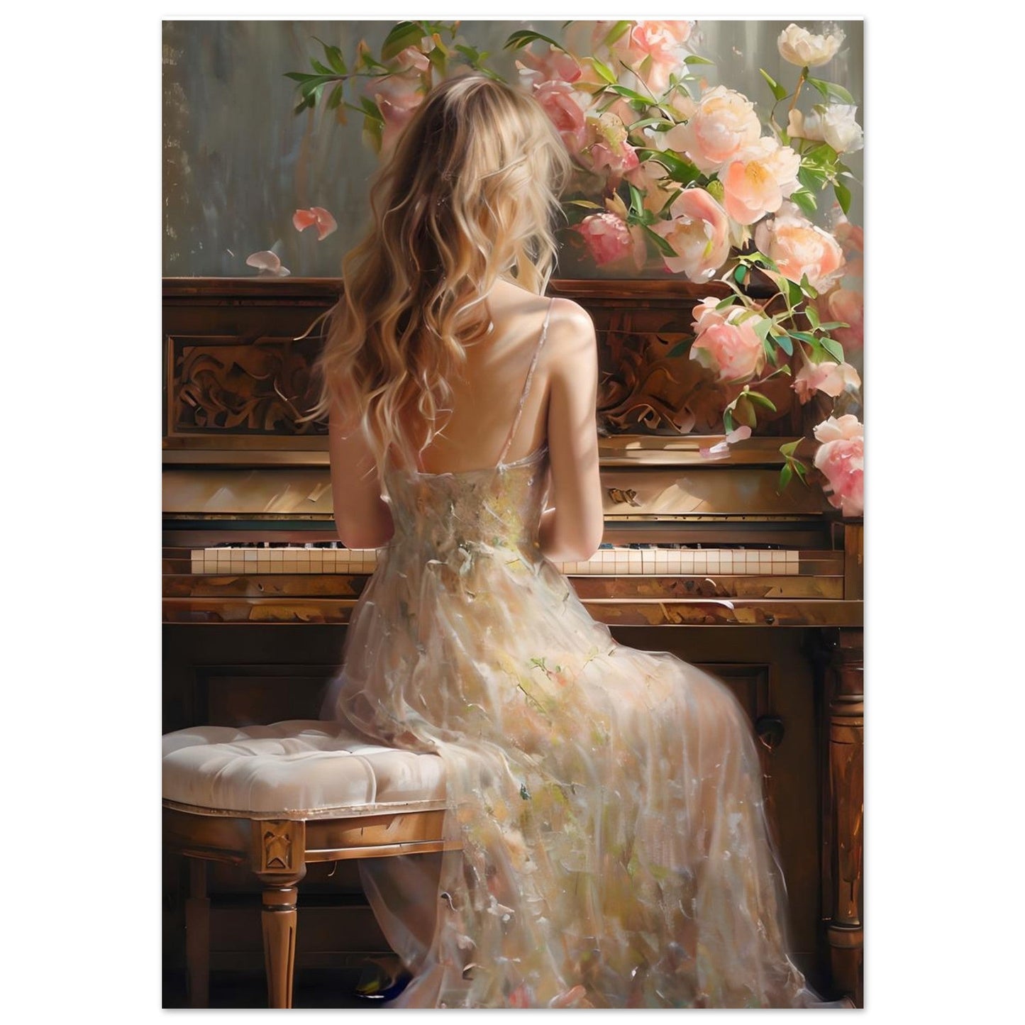 Romantic Piano Wall Art – Vintage Floral Music Print
