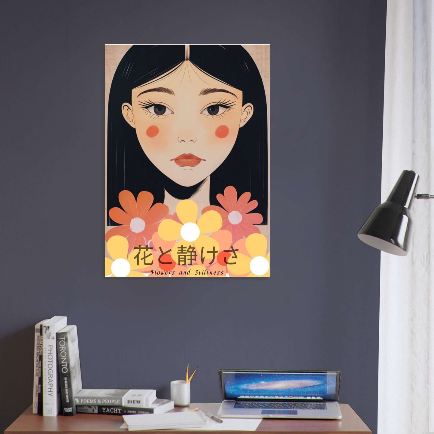 Japanese Portrait Art Print - Flowers & Stillness