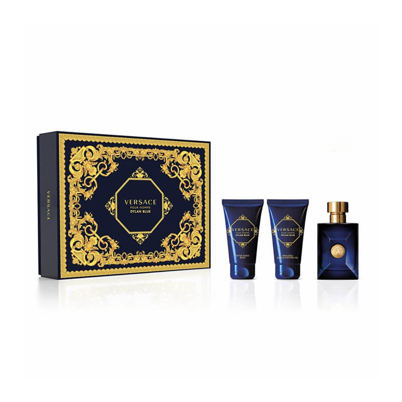 Versace Pour Homme Dylan Blue Gift Set 50ml EDT + 50ml Aftershave Balm + 50ml Perfumed Bath & Shower Gel Men's Fragrance
