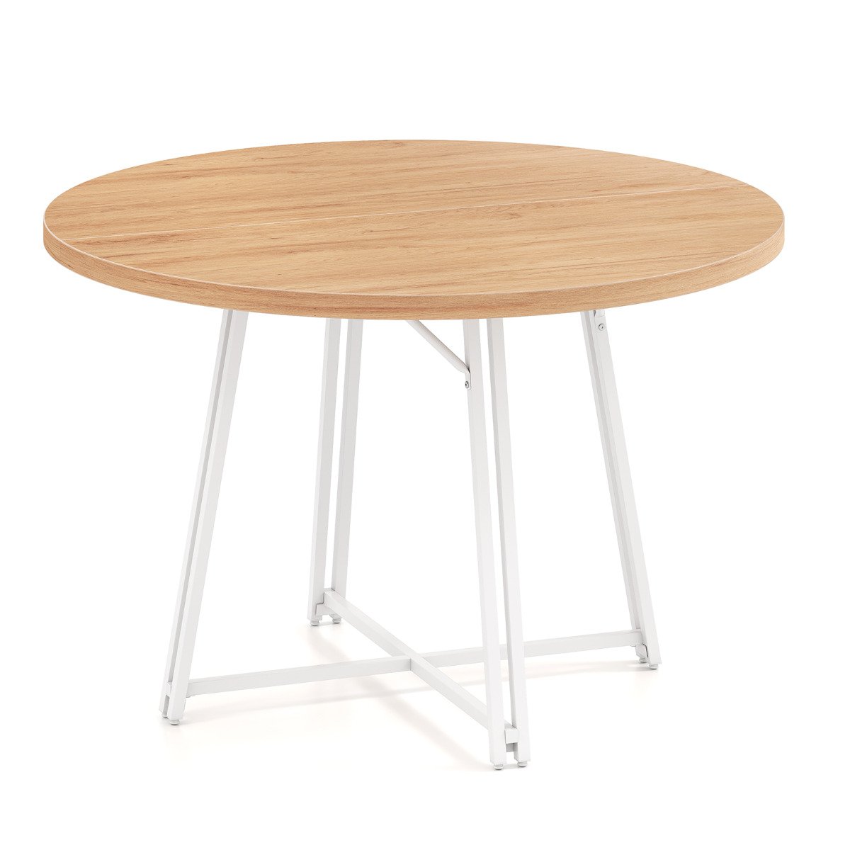 47 Inch Dining Table for 4-6 People Round Kitchen Table with 8 Metal Supporting Legs and Cross Base-Brown