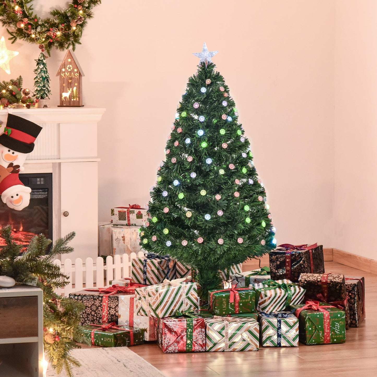 4FT PreLit Artificial Christmas Tree Fibre Optic Deco LED Light Xmas Deco Green