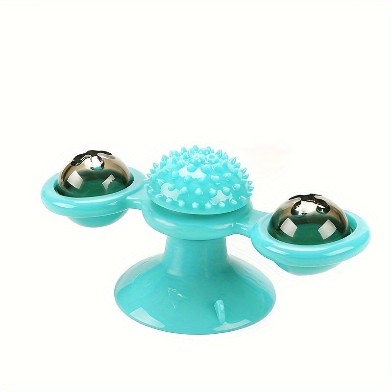 New Windmill Cat Toys Cute Rotating Interactive Cat Toy - Indoor Windmill Cat Toy With Suction Cup Catnip & Jagged Teeth Middle Ball, Smart Kitten Rotating Spinner Exercise Toy, Toothbrush & Massager