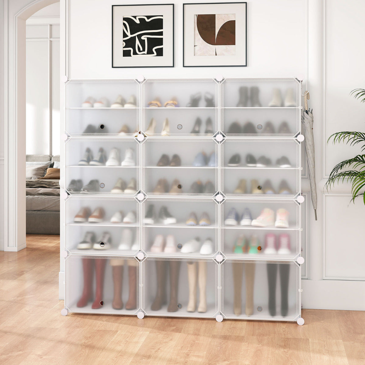 48 Pairs Expandable Modular Shoe Storage Cabinet with Door-Black