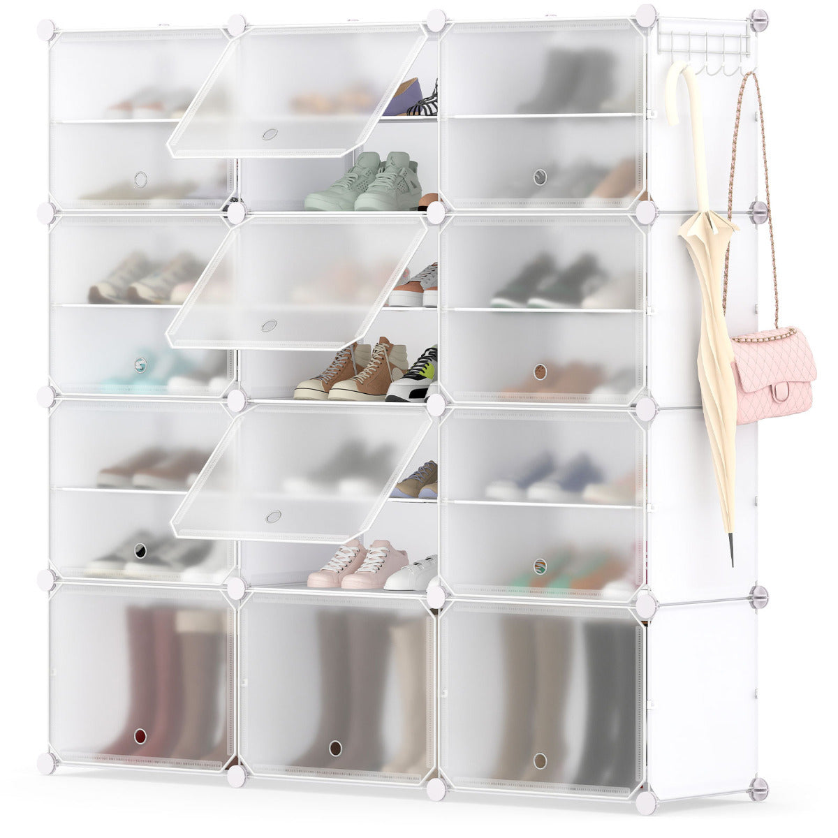 48 Pairs Expandable Modular Shoe Storage Cabinet with Door-Black
