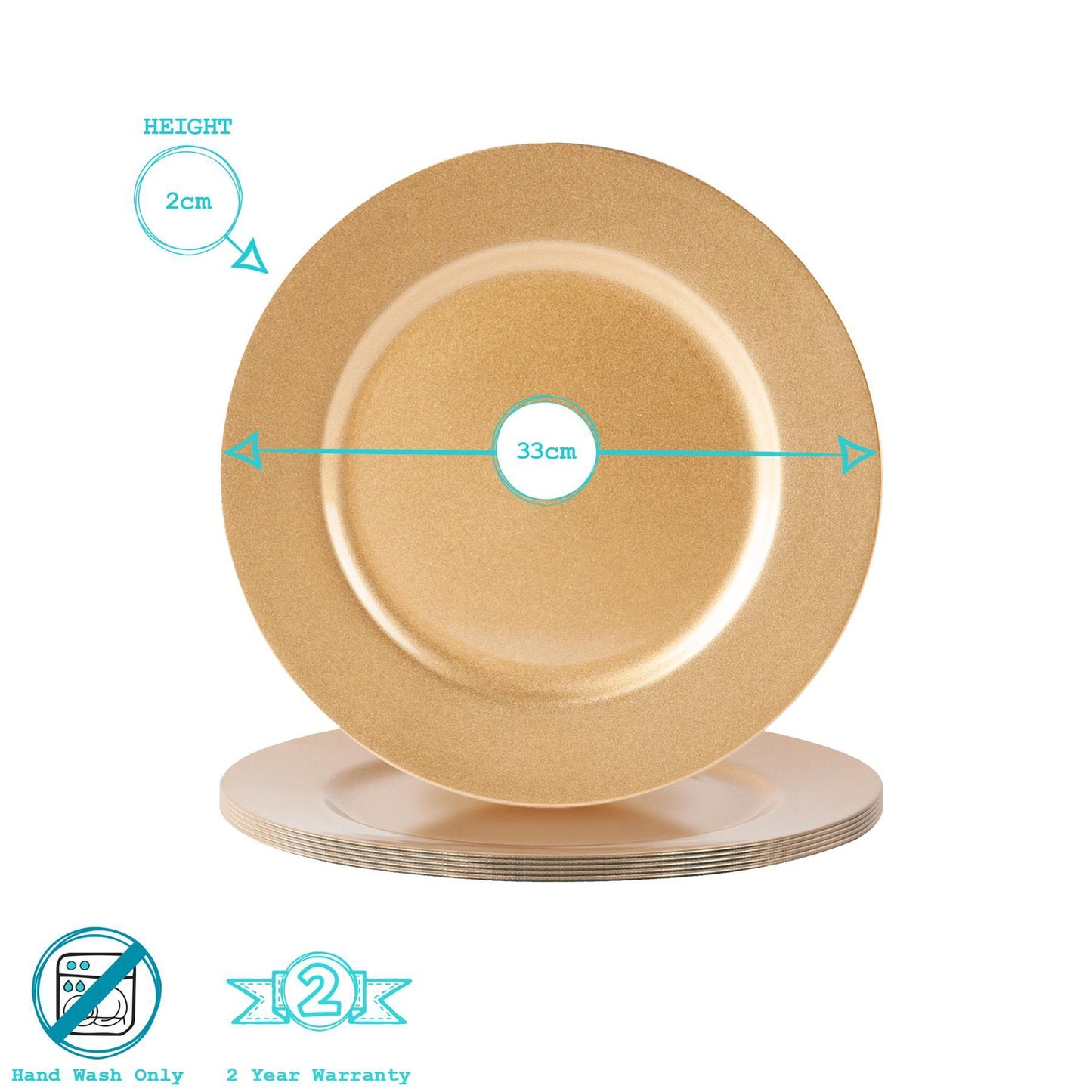 33cm Metallic Melamine Charger Plates - Pack of Six