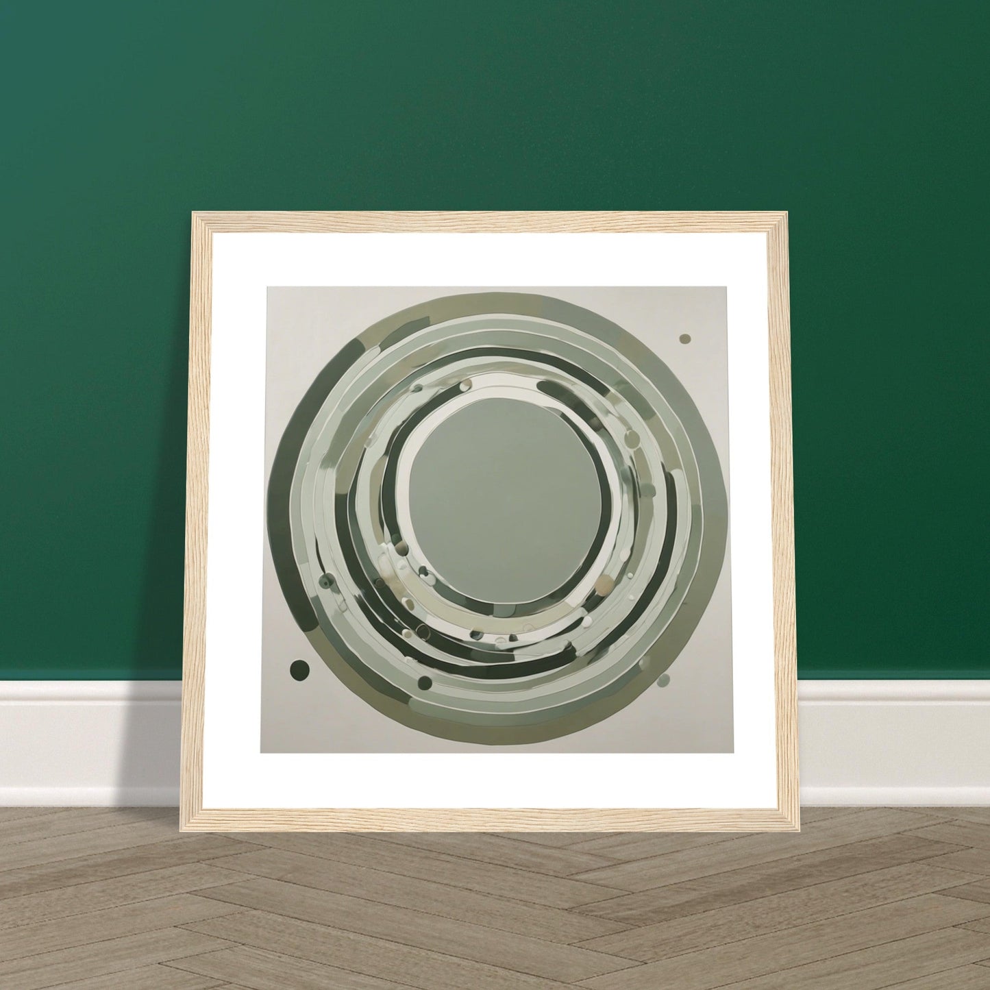 Sage Green Circular Abstract Framed Poster – Minimalist Geometric Wall Art