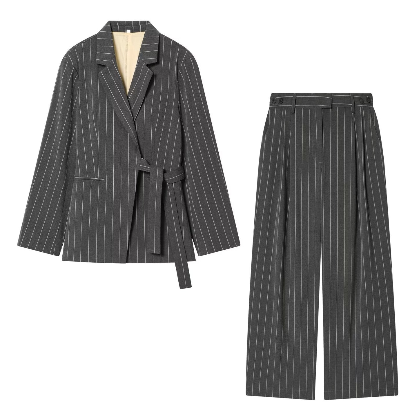 Belted Wrap Suit Set - Premium Two-Piece