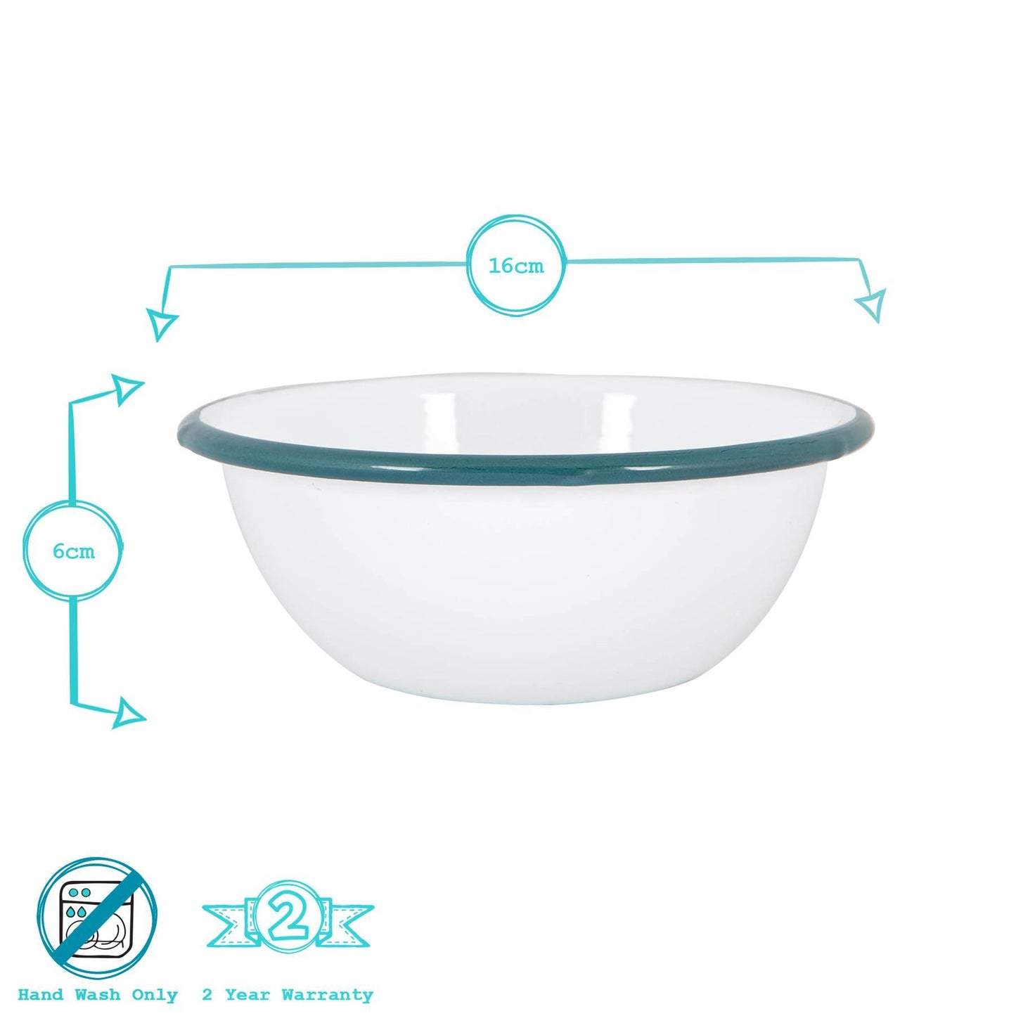 16cm White Enamel Bowls - Pack of Six