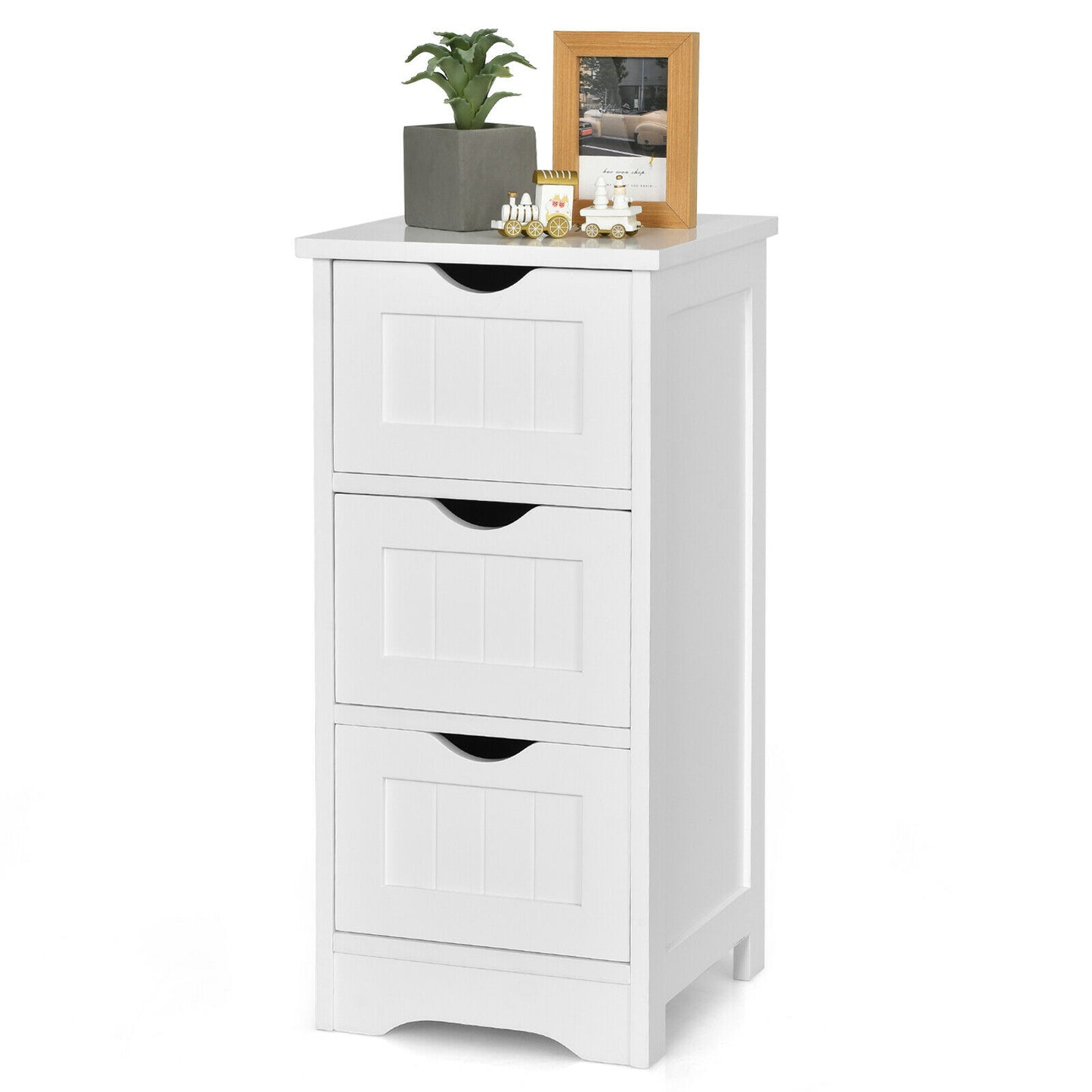 Bathroom Floor Cabinet with 3 Drawers and Cut-Off Handle-Grey