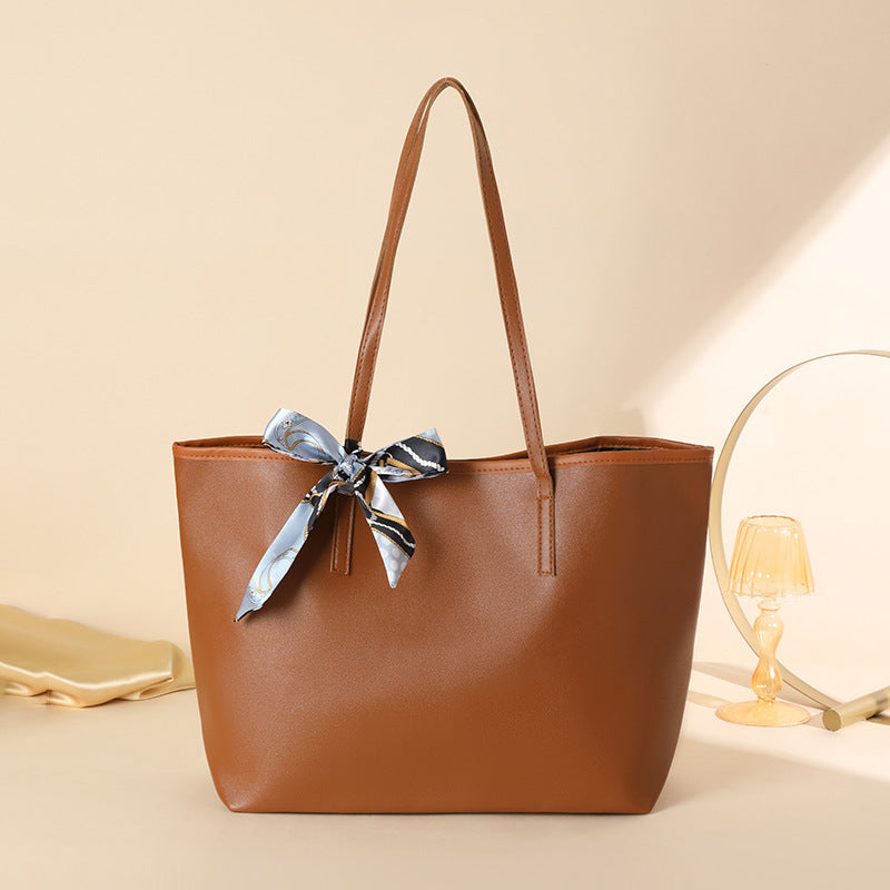 Solid Color Scarf Decorated Ladies Shoulder Bag