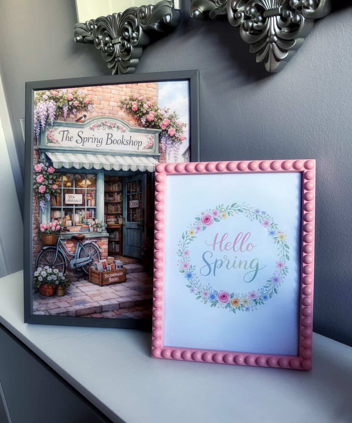 Hello Spring Floral Wreath Wall Art – Pastel Spring Quote Print, Watercolour Flower Home Decor