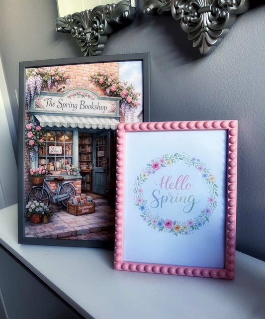 Hello Spring Floral Wreath Wall Art – Pastel Spring Quote Print, Watercolour Flower Home Decor