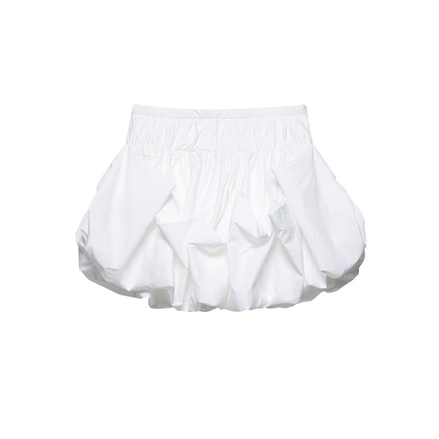 Elastic waist solid color short pleated puffy skirt half skirt