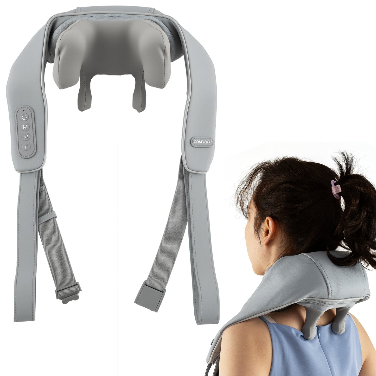 4D Deep Tissue Kneading Shiatsu Neck Shoulder Massager with 2 Heating Levels-Beige